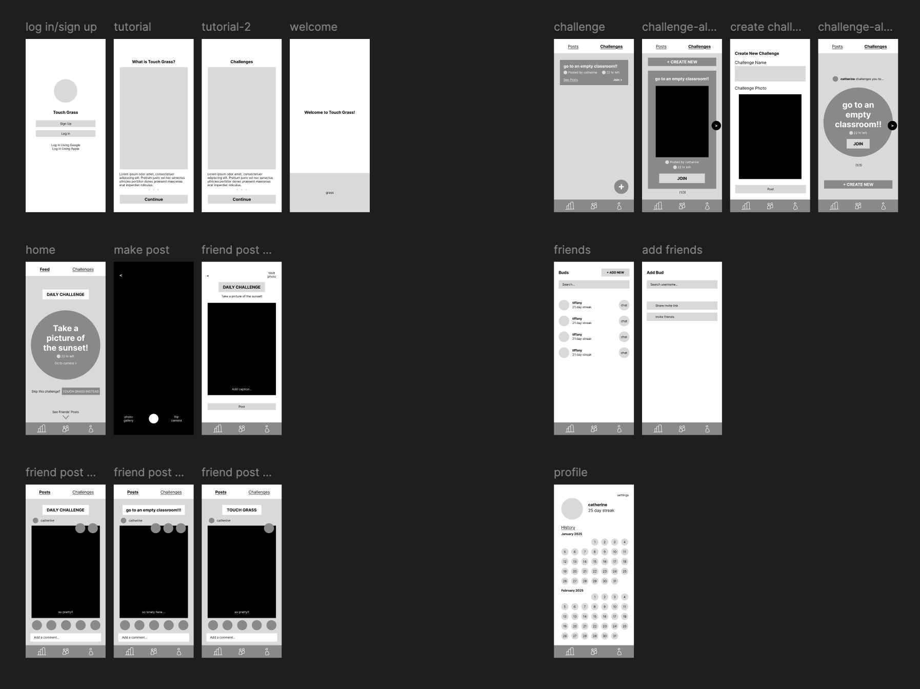 Lo-fi wireframes
